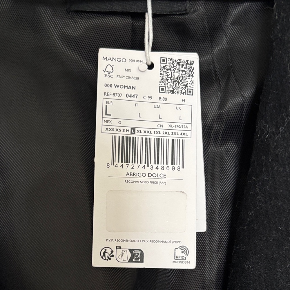 Mango Black Belted Wrap Coat, new with tags - Picture 6 of 7